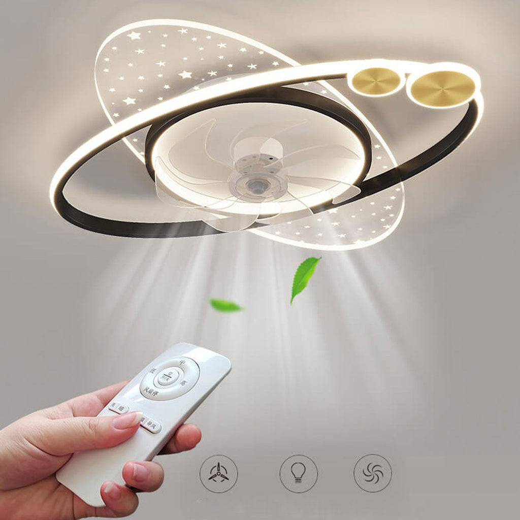 Lumendat Modern Creative Planet Star Effect LED Flush Mount Ceiling Fan Light Lumendat