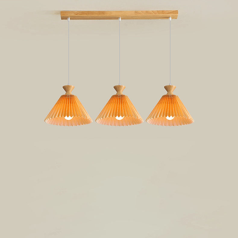 Nordic Wooden Pleated Cone 1/3 Light Island Light Chandelier BulbSquare