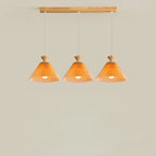 Nordic Wooden Pleated Cone 1/3 Light Island Light Chandelier BulbSquare
