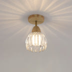 Japanese Vintage Wood Glass Cone Flower 1-light Semi-flush Mount Ceiling Light