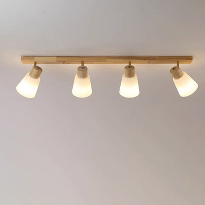 Traditional Vintage Wood Glass Trumpet Shade 1/2/3/4-light Semi-flush Mount Ceiling Light for Living Room