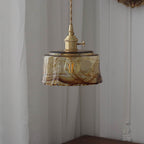 Modern Eclectic Amber Brass Glass Geometric Jar 1-light Pendant Light for Living Room BulbSquare