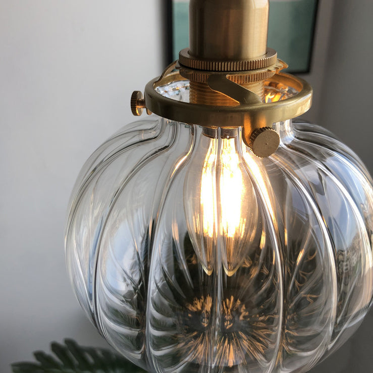Traditional Japanese Oval Brass Glass 1-light Pendant Light for Bedroom