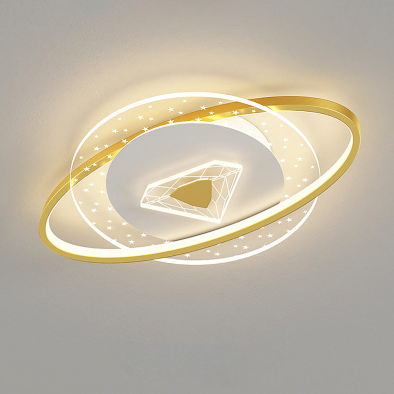 Lumendat Contemporary Creative Kids Round Circle Diamond Iron Acrylic LED Flush Mount Ceiling Light For Bedroom Lumendat