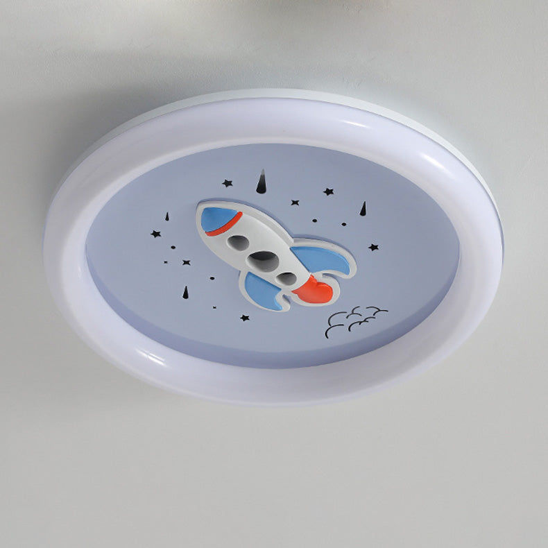 Lumendat Contemporary Creative Kids Round Rocket Acrylic Resin Iron LED Flush Mount Ceiling Light For Bedroom Lumendat