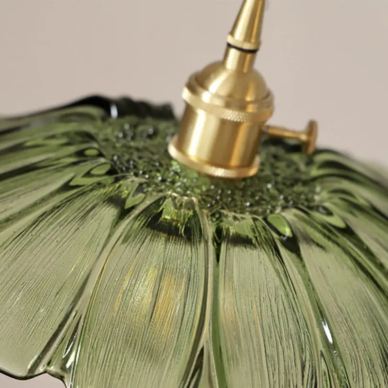 Traditional Vintage Lotus Leaf Glass Brass 1-light Pendant Light for Living Room BulbSquare