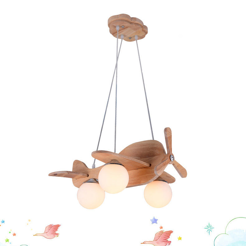 Lumendat Contemporary Creative Wooden Propeller Plane 3-Light Kids Chandelier For Living Room Lumendat