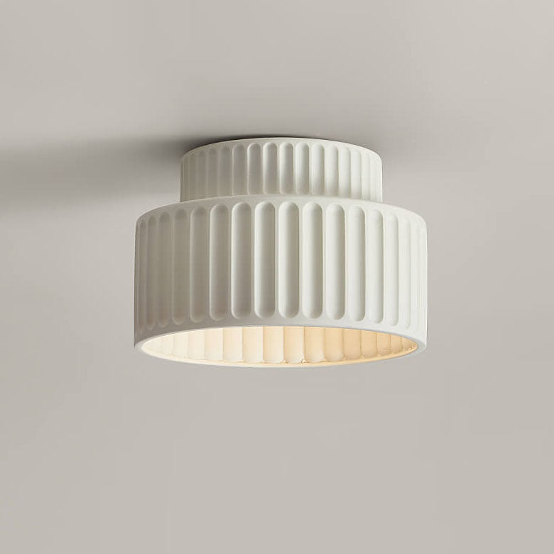 Contemporary Nordic Cream Style Hand Sculpted Stripes Resin Round 1-Light Flush Mount Ceiling Light For Entryway Lumendat