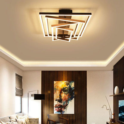 Modern Minimalist Aluminum Finish Multi-layer Rectangular Frame LED Flush Mount Ceiling Light for Living Room