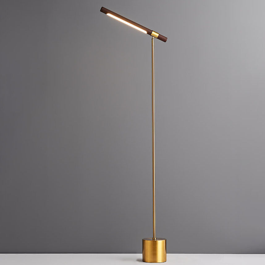 Nordic Minimalist Imitation Walnut Wood Grain Cylindrical Strip Hardware Base LED Standing Floor Lamp Lumendat