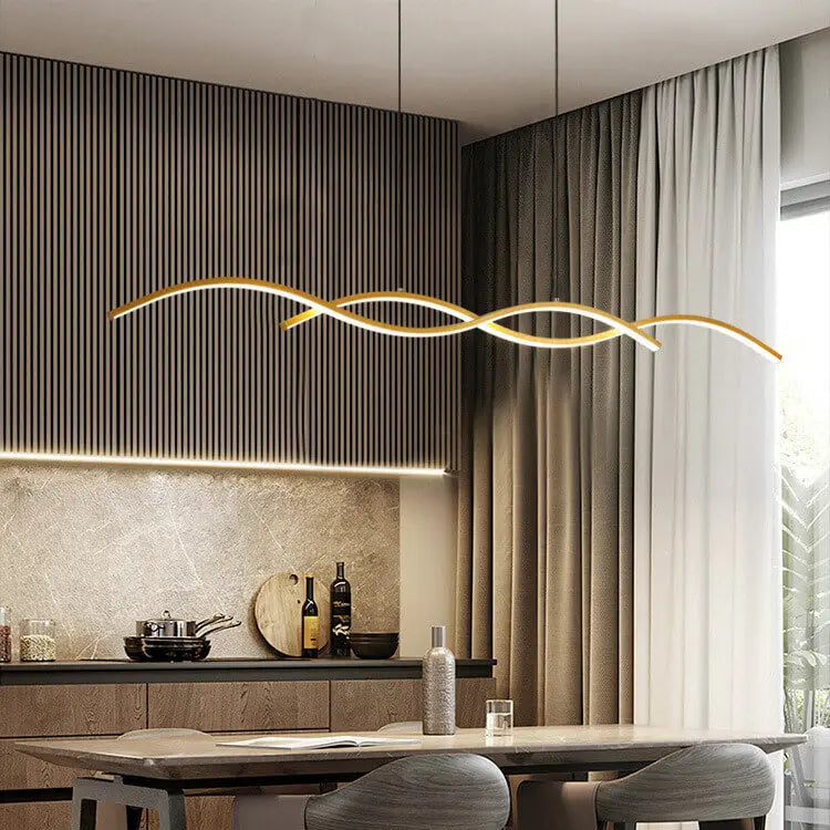 Nordic Minimalist Long Strip Wave Design Island Light LED Chandelier modern luxury lighting fixture