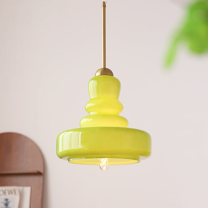 Modern Colorful Glass Gourd Shade 1-light Pendant Light BulbSquare