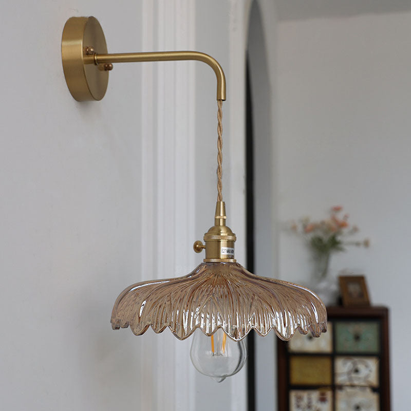 Modern Art Deco Iron Flower Glass Shade 1-Light Wall Sconce Lamp For Bedroom Lumendat