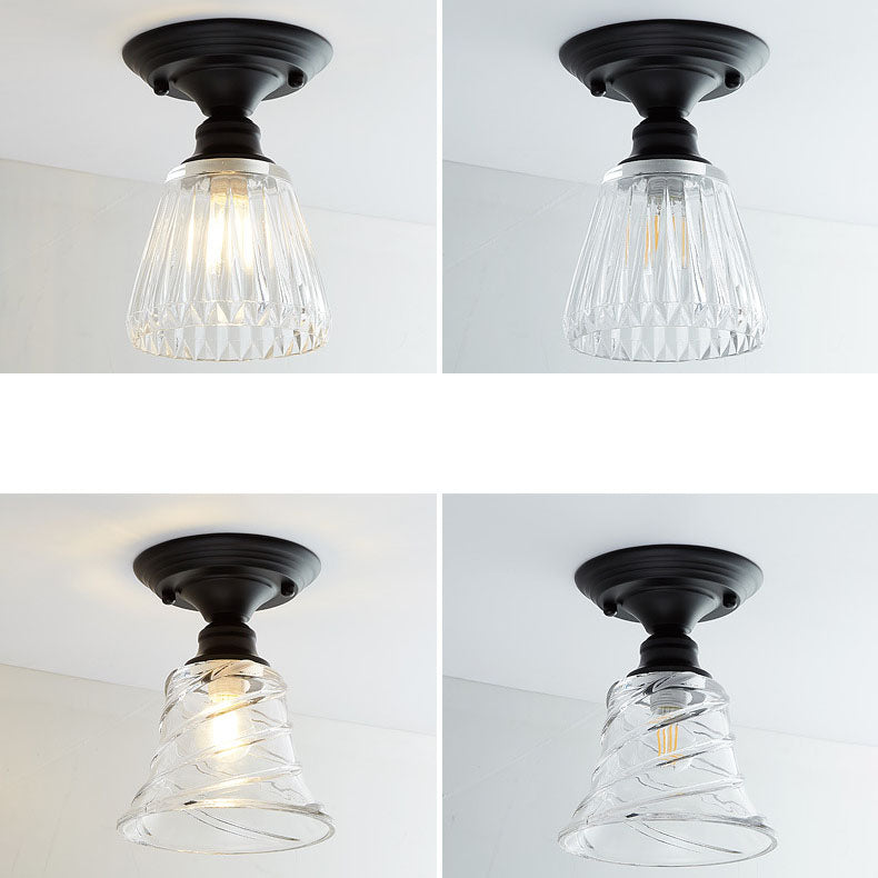 Nordic Vintage Glass Floral Round Geometry 1-Light Semi-Flush Mount Ceiling Light Lumendat