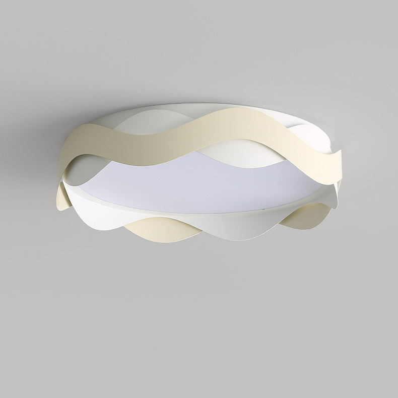 Contemporary Creative Cream Waves Round Acrylic Iron LED Flush Mount Ceiling Light for Living Room