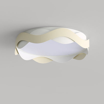 Contemporary Creative Cream Waves Round Acrylic Iron LED Flush Mount Ceiling Light for Living Room