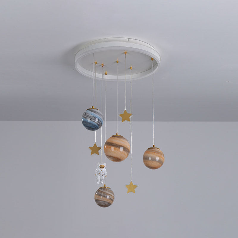 Lumendat Contemporary Scandinavian Space Planet Acrylic Glass Round Shade LED Kids Flush Mount Ceiling Light For Bedroom Lumendat