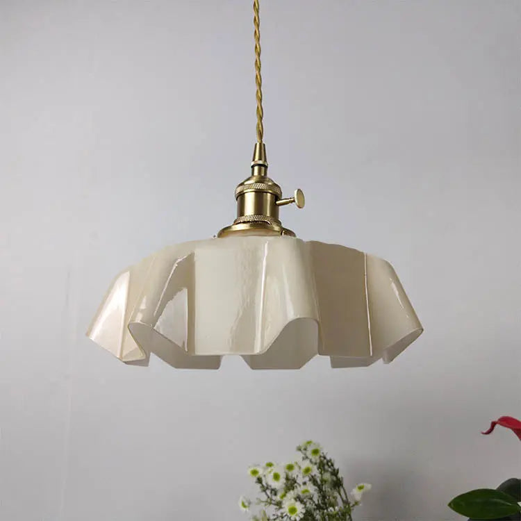 Traditional Japanese Cream Petal Glass Iron 1-light Pendant Light for Dining Room BulbSquare