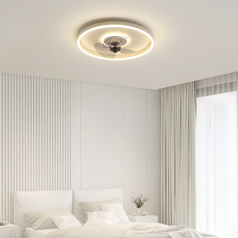 Contemporary Nordic Round Iron Silicone Aluminum Invisible LED Flush Mount Ceiling Fan Light For Living Room & Bedroom Lumendat