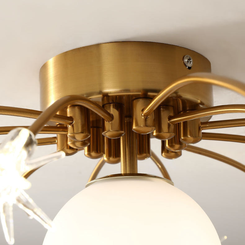 Contemporary Creative Starry Sky Moon Iron Glass 13-light Semi-flush Mount Ceiling Light for Bedroom