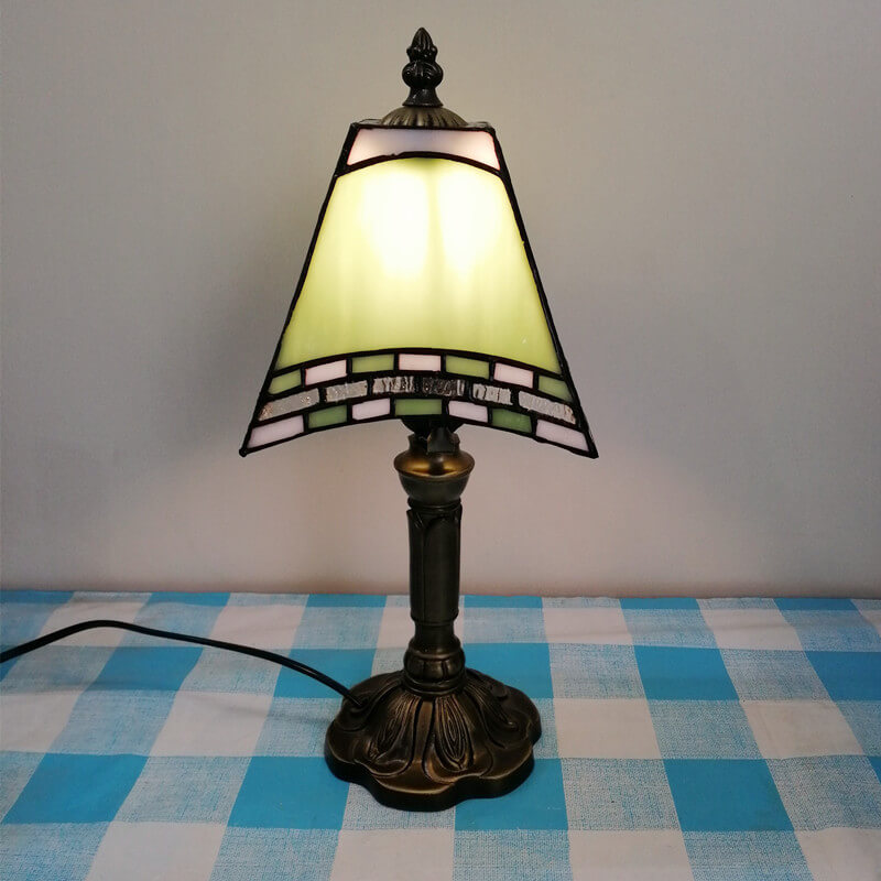 European Vintage Tiffany Square Stained Glass Iron 1-Light Table Lamp Lumendat