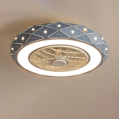 Nordic Minimalist Star Design Grid Lampshade LED Flush Mount Ceiling Fan Light