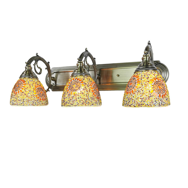 Tiffany Mediterranean Horn Stained Glass 3-Light Bathroom Vanity Mirror Front Wall Sconce Lamp Lumendat