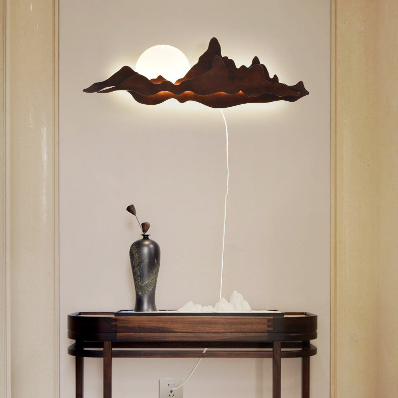 Modern Art Deco Round Mountain Shaped Wood Acrylic LED Wall Sconce Lamp For Living Room Lumendat