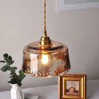 Vintage Amber Drum Round Glass Brass 1-light Pendant Light Lumendat