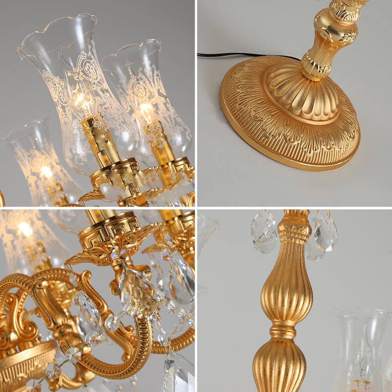Traditional Luxury Golden Crystal Zinc Alloy Candle Holder 7-Light Standing Floor Lamp For Bedroom Lumendat