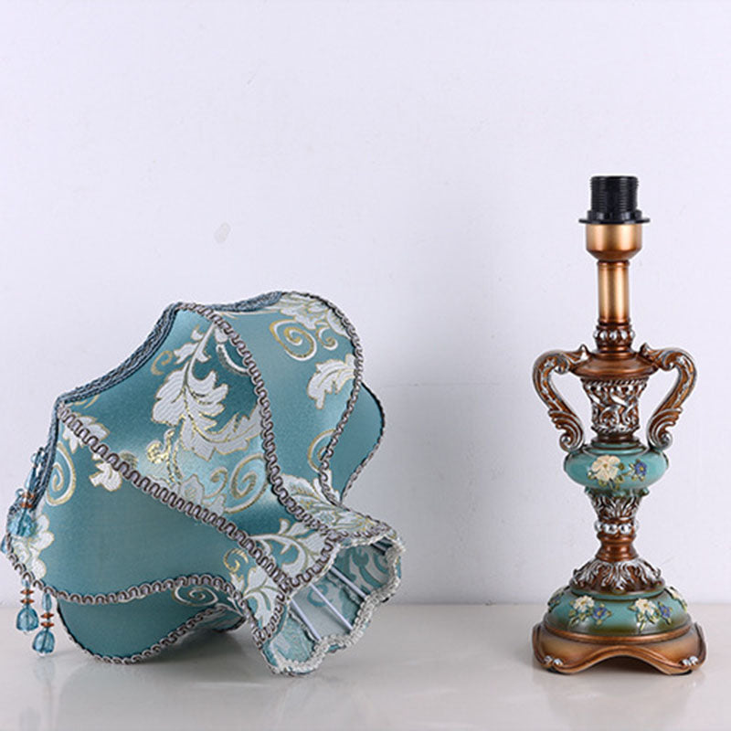 Traditional European Blue Fabric Tassel Resin 1-Light Table Lamp For Bedroom Lumendat