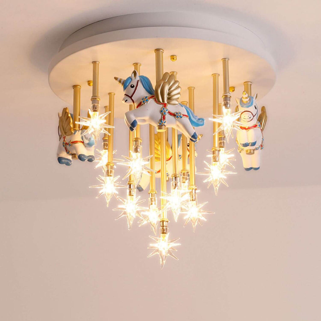 Lumendat Modern Children's Pegasus Hardware Resin Glass 13-Light Flush Mount Ceiling Light Lumendat