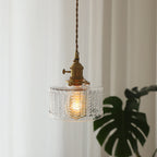 Contemporary Nordic Brass Iron Glass Clear Round Drum Copper 1-Light Pendant Light For Living Room & Bedroom Lumendat
