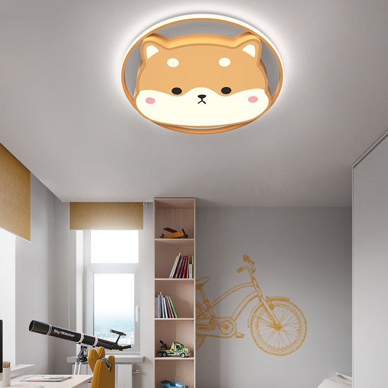 Lumendat Contemporary Creative Round Shiba Inu Kids Acrylic LED Flush Mount Ceiling Light For Bedroom Lumendat
