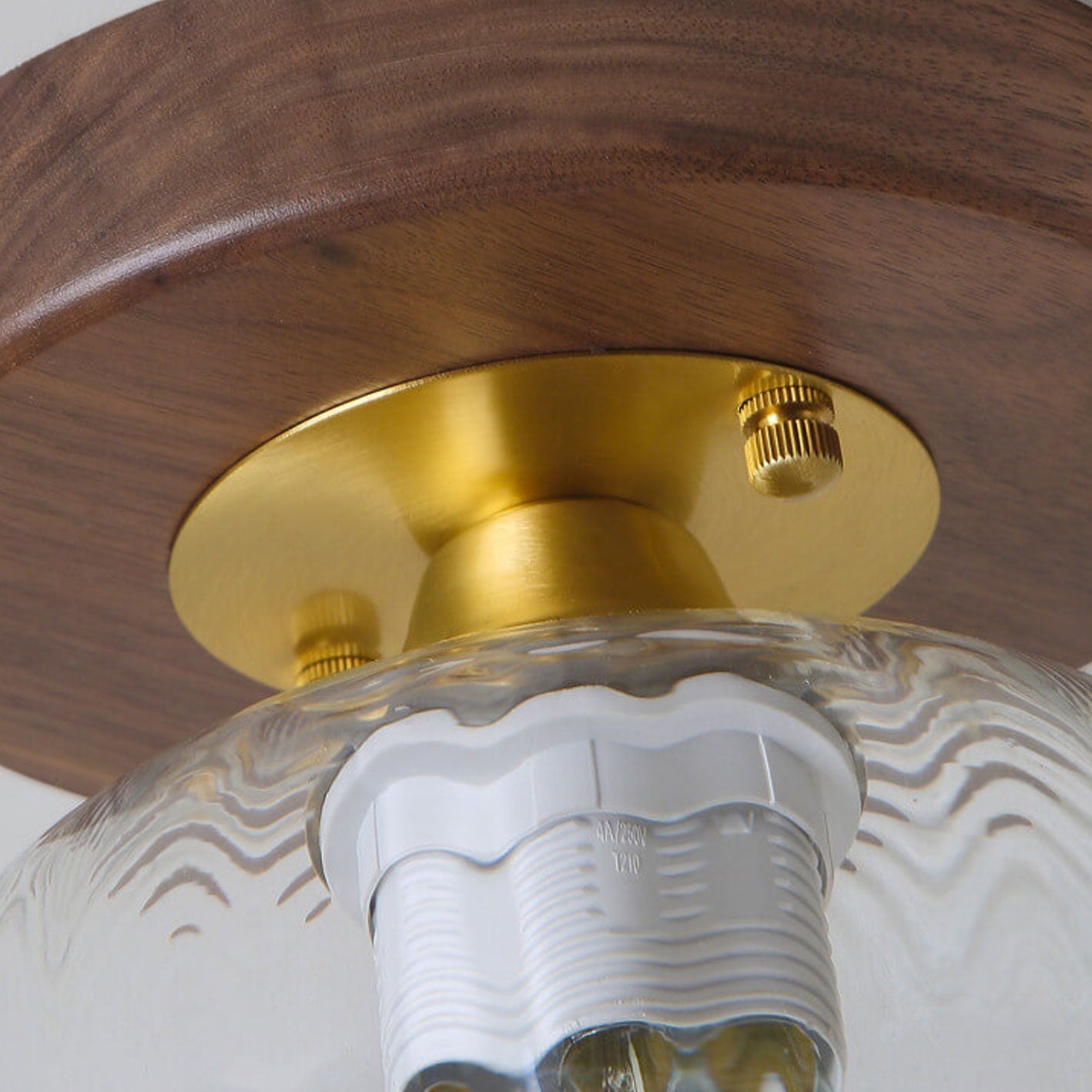 Modern Dome Glass Wooden Base 1-light Semi-flush Mount Ceiling Light