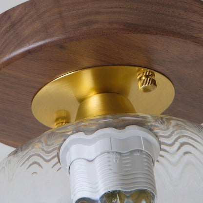 Modern Dome Glass Wooden Base 1-light Semi-flush Mount Ceiling Light