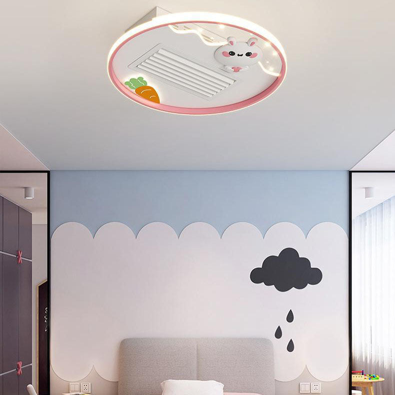 Lumendat Contemporary Creative Acrylic Astronaut Moon LED Kids Flush Mount Ceiling Invisible Bladeless Fan Light For Bedroom Lumendat