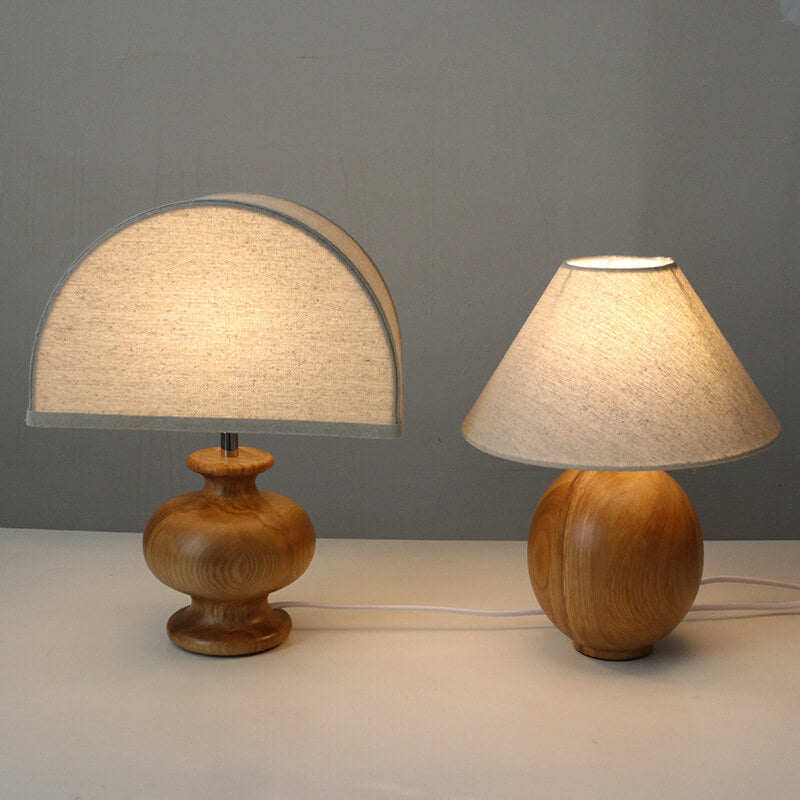 Japanese Wabi-sabi Vintage Solid Wood Fabric 1-Light Table Lamp Lumendat