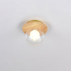 Japanese Minimalist Glass Iron Woodgrain 1-light Semi-flush Mount Ceiling Light