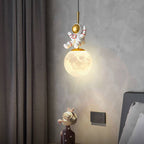 Contemporary Nordic Kids Orb Astronaut Iron Resin 1-light Pendant Light for Bedroom BulbSquare
