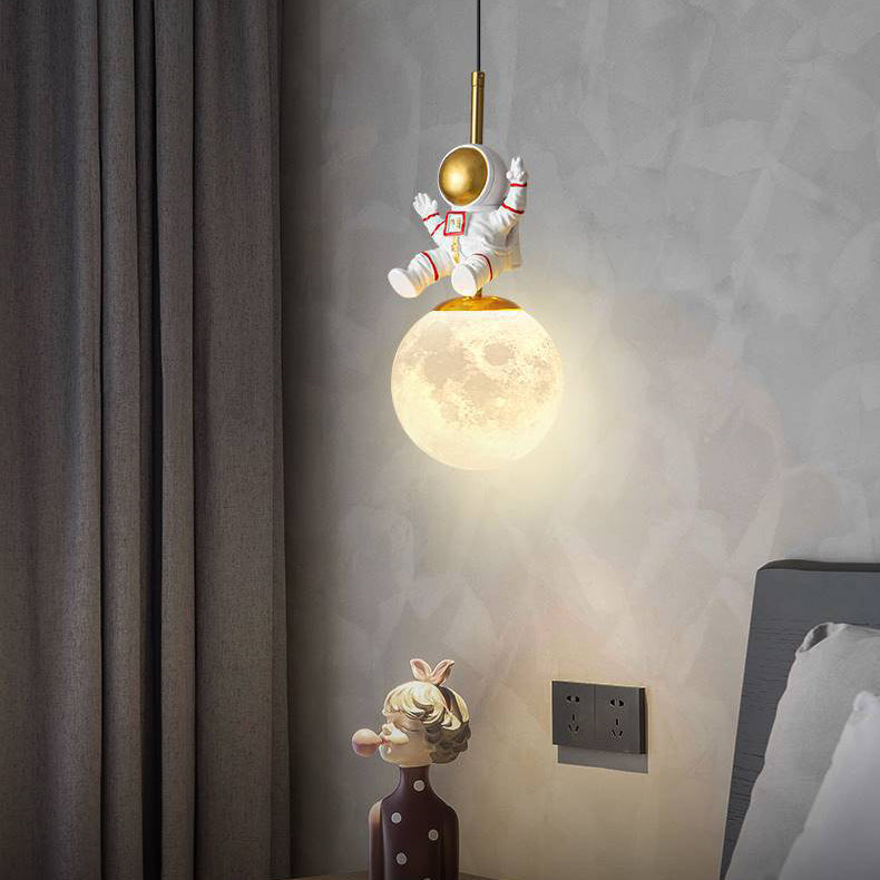 Contemporary Nordic Kids Orb Astronaut Iron Resin 1-light Pendant Light for Bedroom BulbSquare