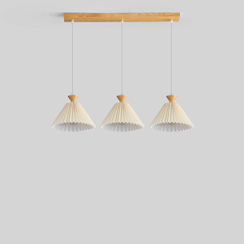 Nordic Wooden Pleated Cone 1/3 Light Island Light Chandelier BulbSquare