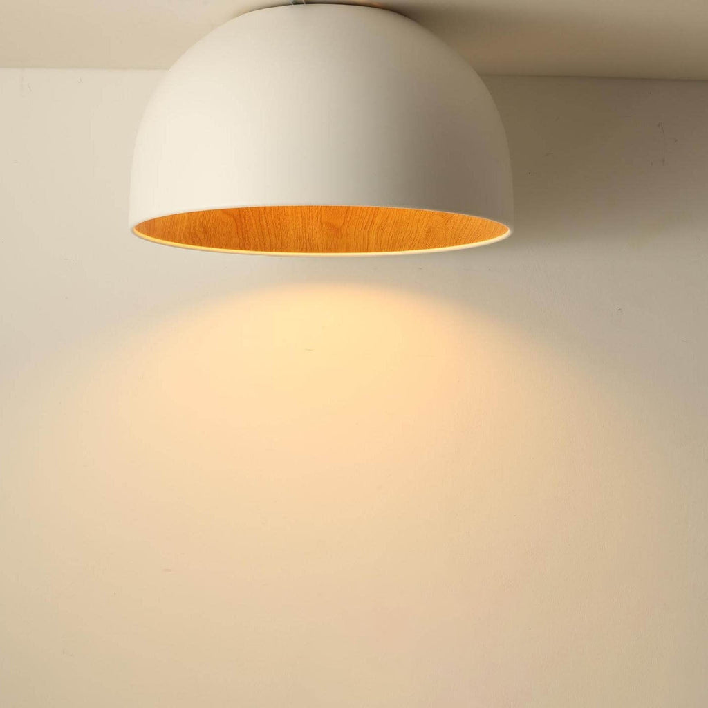 Minimalist Wooden Bowl Iron LED Flush Mount Ceiling Light BulbSquare