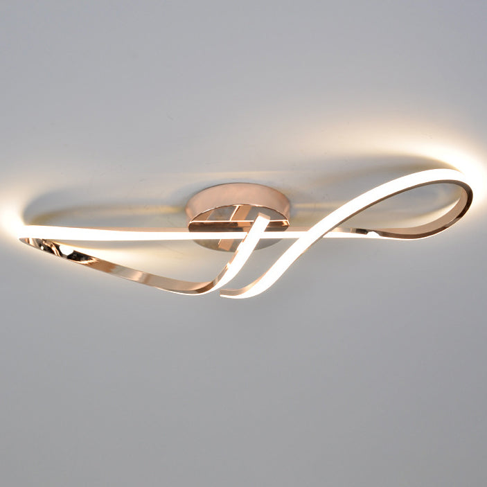 Modern Minimalist Spiral Twisted Aluminum Silicone LED Semi-flush Mount Ceiling Light for Bedroom