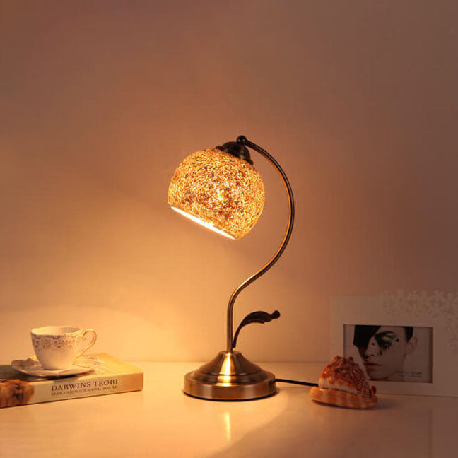 European Vintage Tiffany Round Head Glass Hardware 1-Light Table Lamp Lumendat