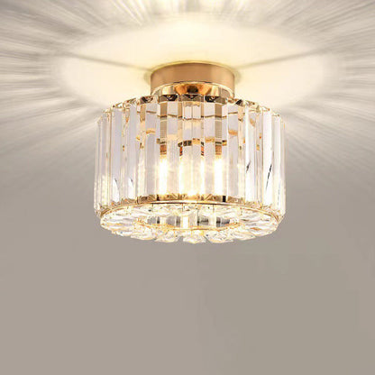 European Luxury Crystal Round Square 1-light Semi-flush Mount Ceiling Light