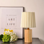 Vintage Korean Pleated Column Solid Wood Base 1-Light Table Lamp Lumendat