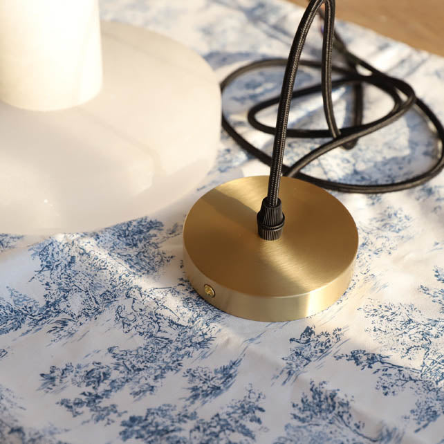 Traditional Chinese Marble Round Shade Brass 1-light Pendant Light for Living Room