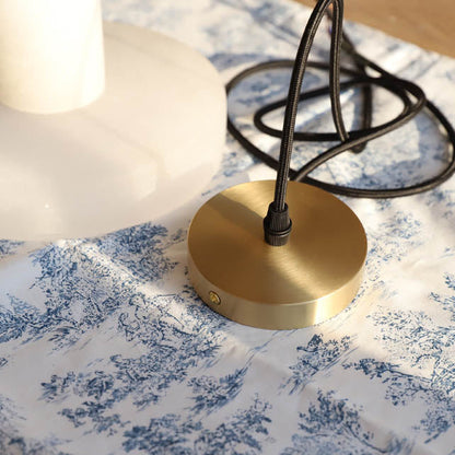 Traditional Chinese Marble Round Shade Brass 1-light Pendant Light for Living Room