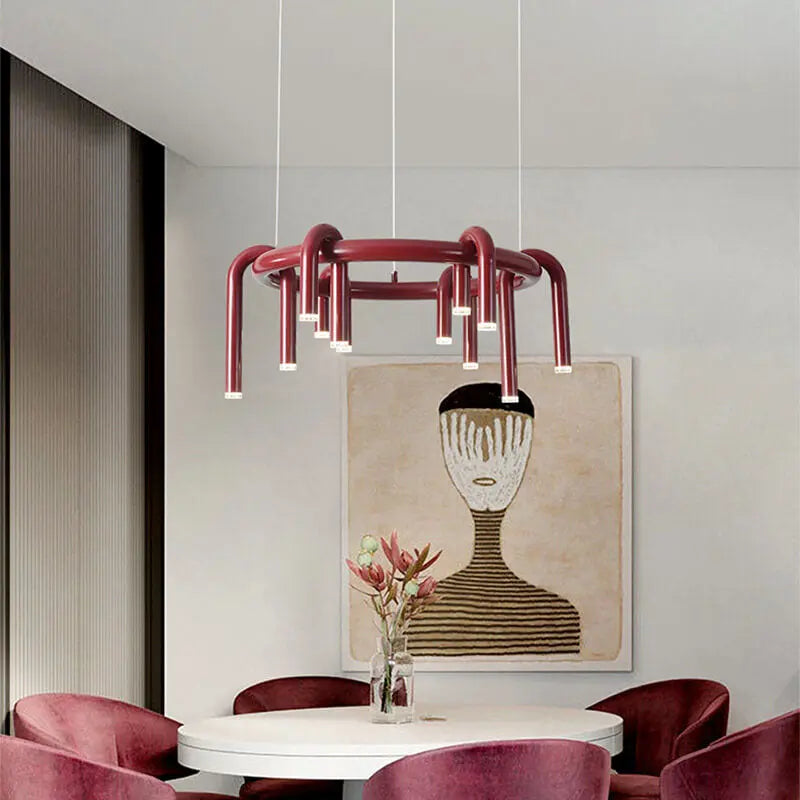 Modern Mid-century Iron Geometric Line Combination LED Chandelier for Living Room Lumendat